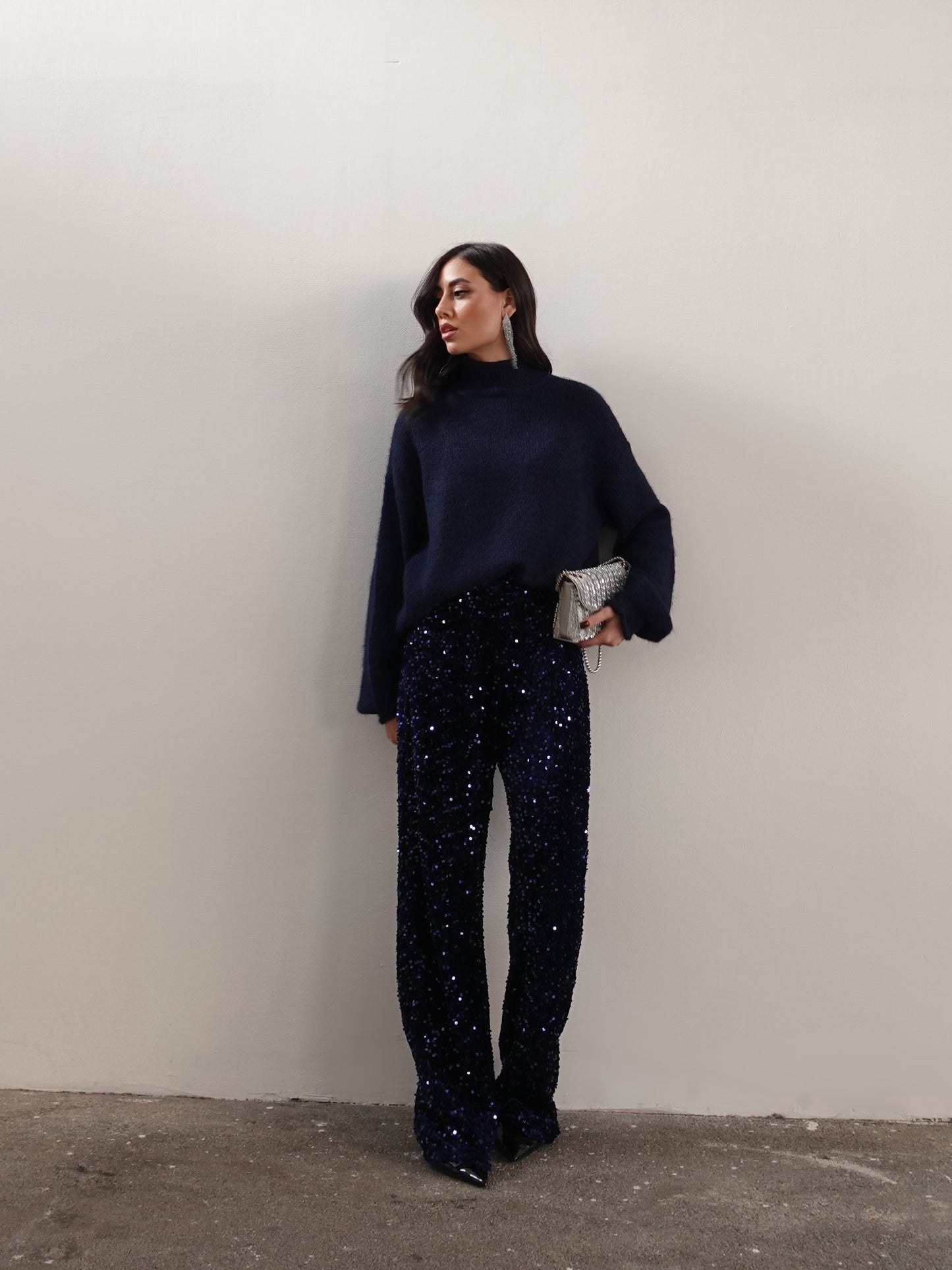 PANTALONI IN CINIGLIA CON PAILLETTES - BLU 10460