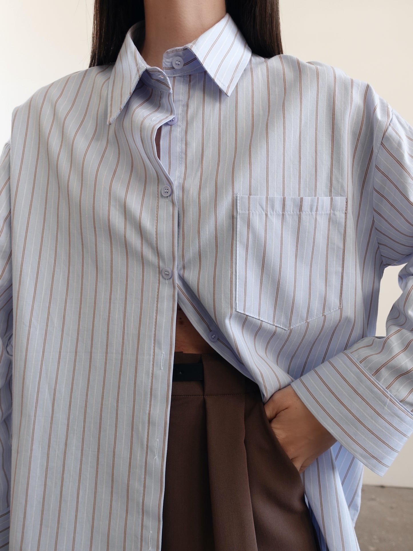 CAMICIA OVERSIZE A RIGHE - AZZURRO/CAMEL 17216