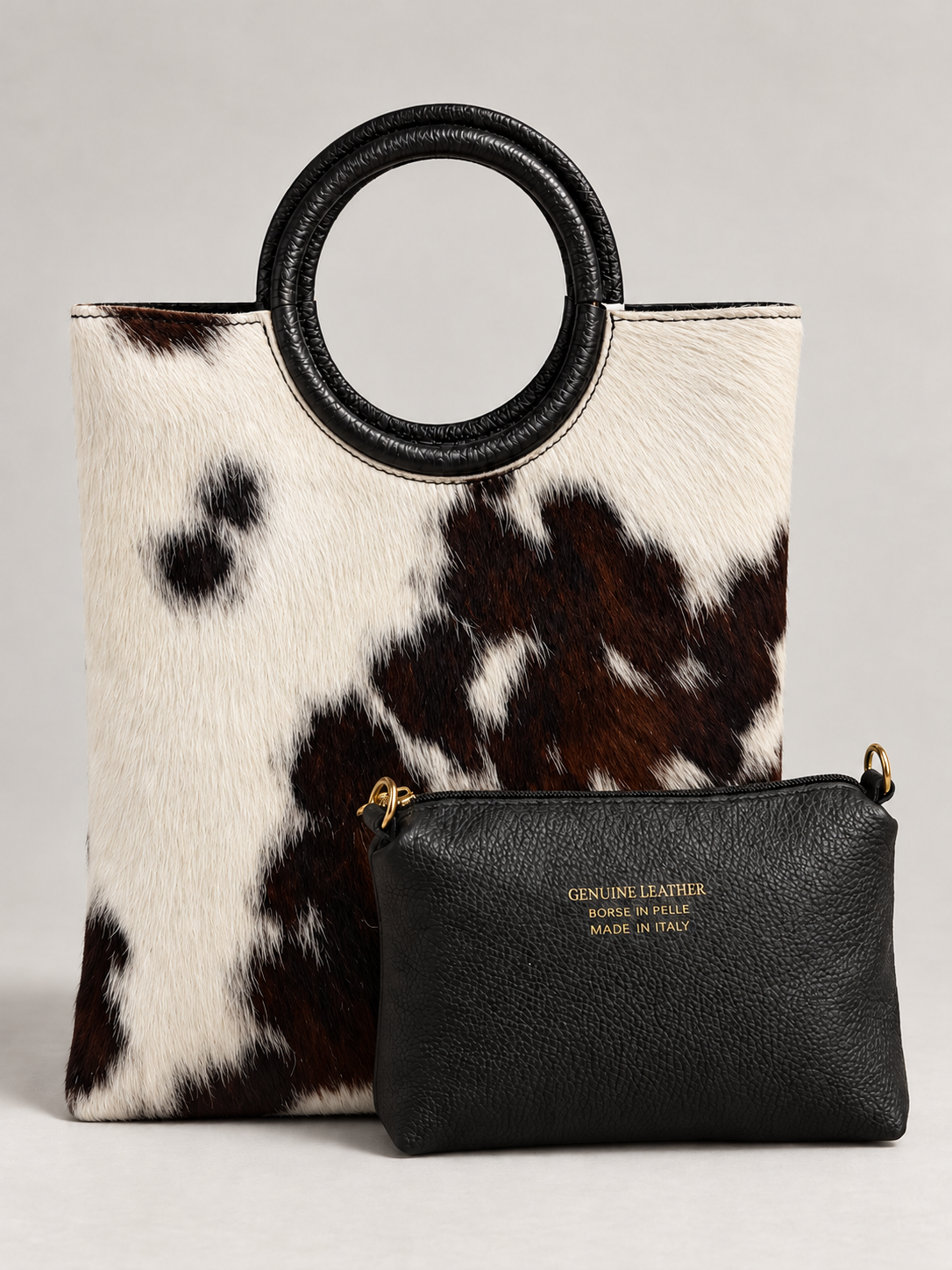 BORSA TOTE IN VERA PELLE EFFETTO CAVALLINO - MARRONE/BIANCO