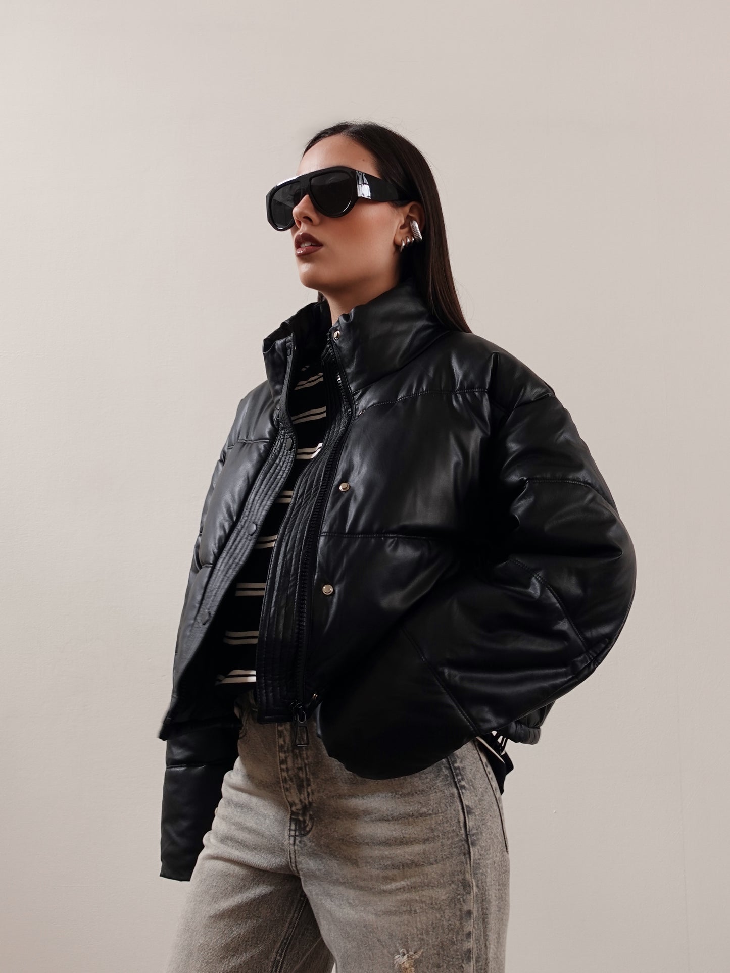 BOMBER CROP IN ECOPELLE - NERO 01351