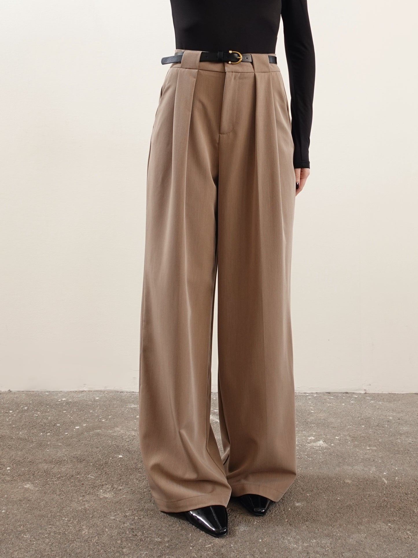 PANTALONI WIDE LEG CON CINTURA - TAUPE 16088