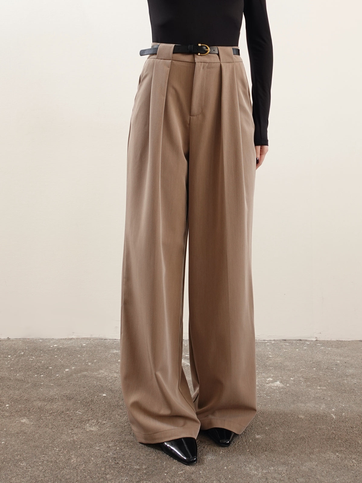 PANTALONI WIDE LEG CON CINTURA - TAUPE 16088