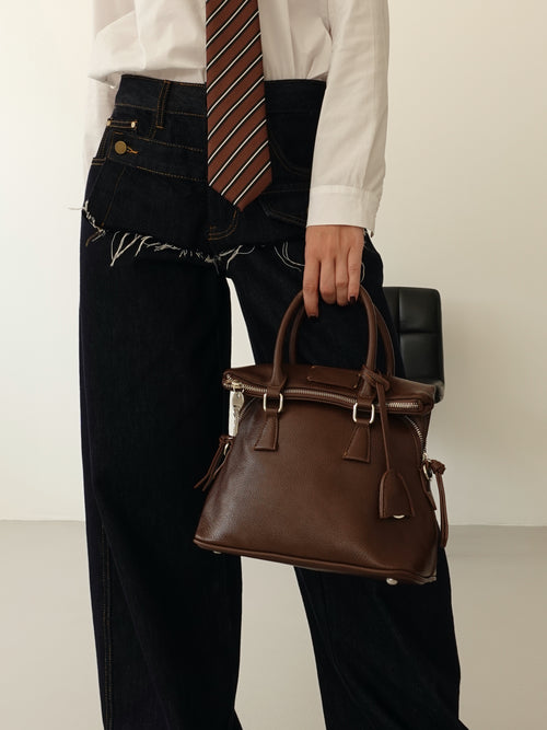 BAULETTO STRUTTURATO CON DOPPIO MANICO - MARRONE