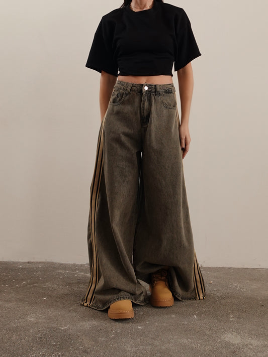 JEANS BAGGY CON BANDE LATERALI - BEIGE SABBIATO 32016
