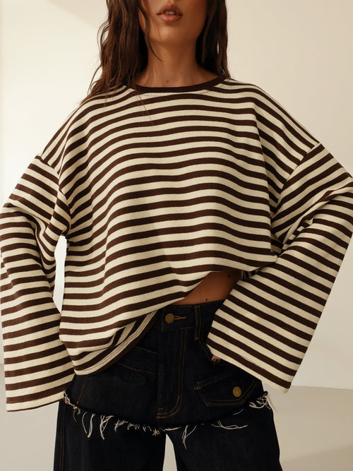 LONG-SLEEVE A RIGHE - BURRO/MARRONE F1109