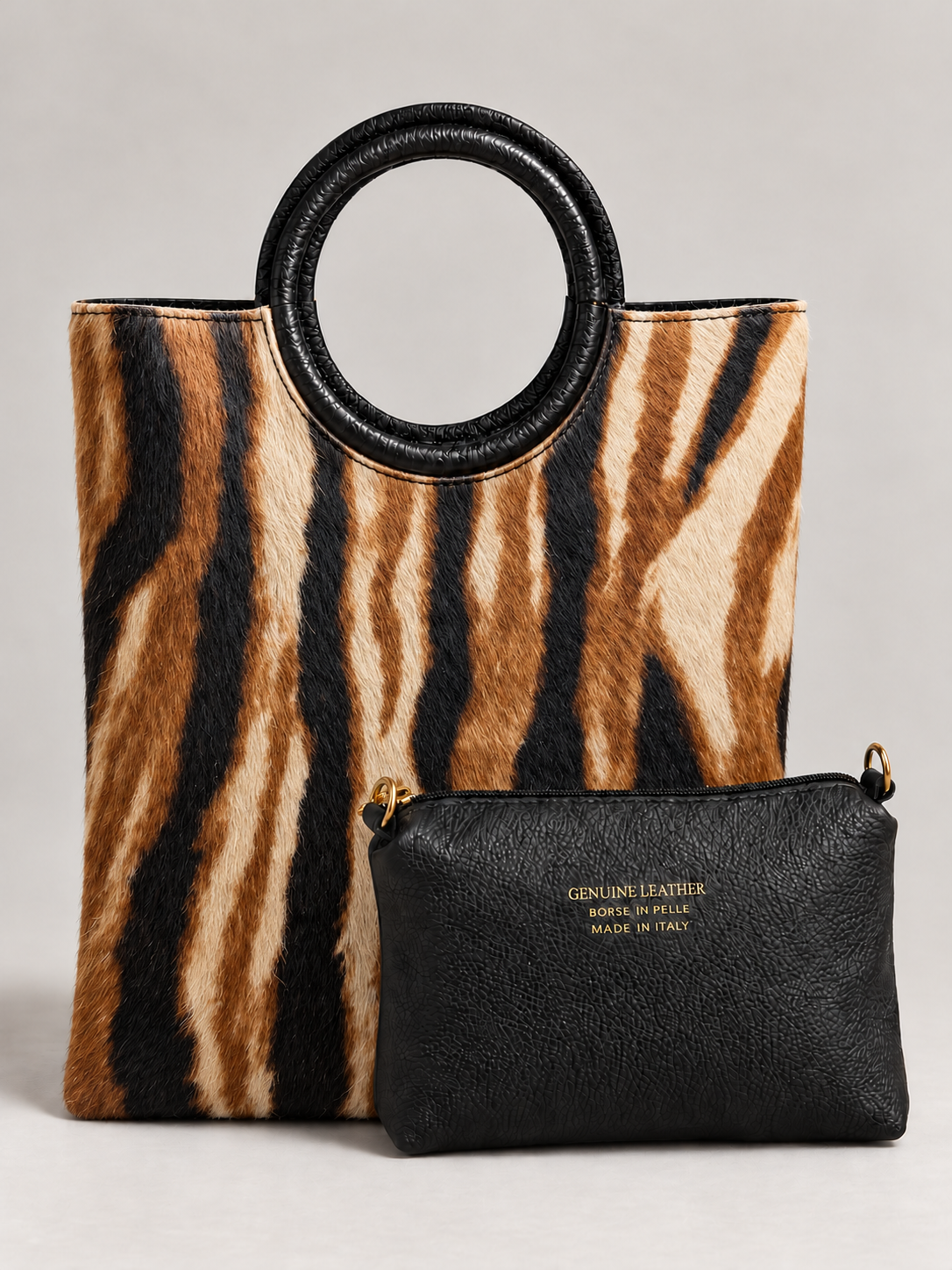 BORSA TOTE IN VERA PELLE EFFETTO CAVALLINO - TIGRATO
