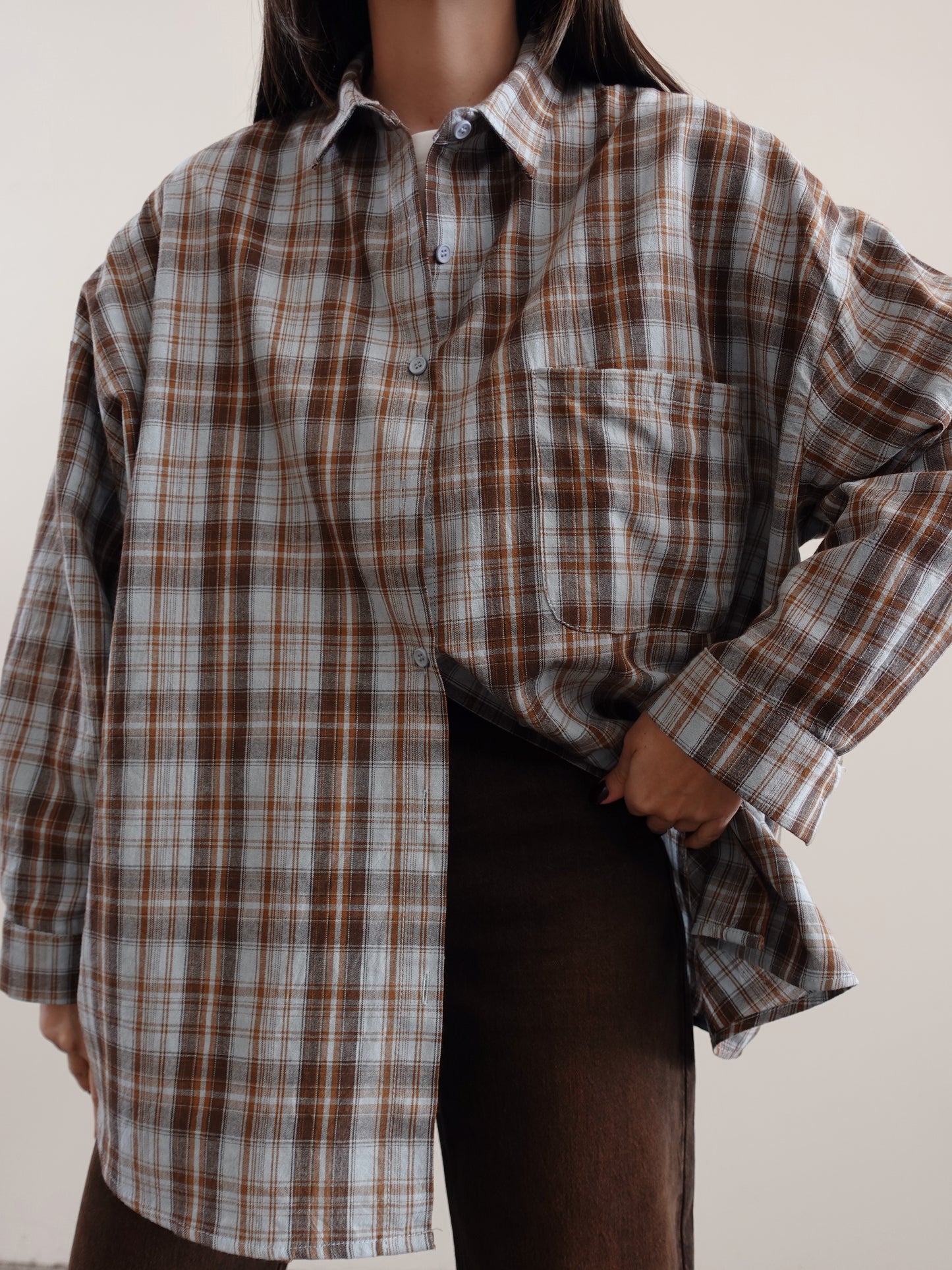 CAMICIA A QUADRI IN COTONE - CERULEO/MARRONE 22611