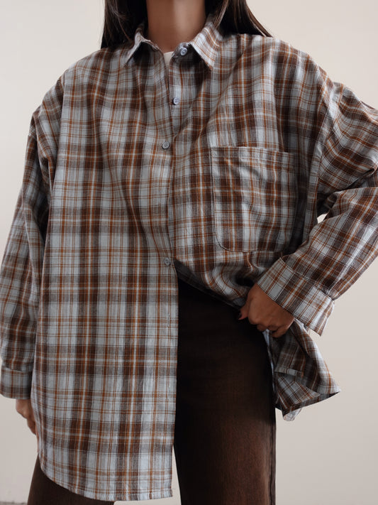 CAMICIA A QUADRI IN COTONE - CERULEO/MARRONE 22611