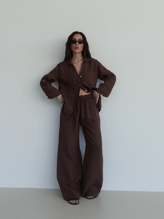 PANTALONI IN LINO - MARRONE 7299