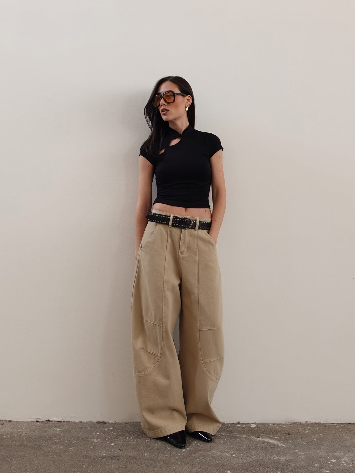 JEANS BAGGY BALLOON BEIGE CON CINTURA 58016