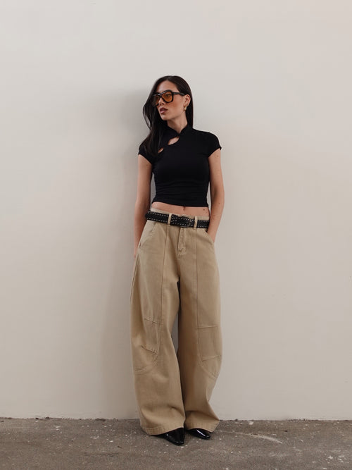 JEANS BAGGY BALLOON BEIGE CON CINTURA 58016