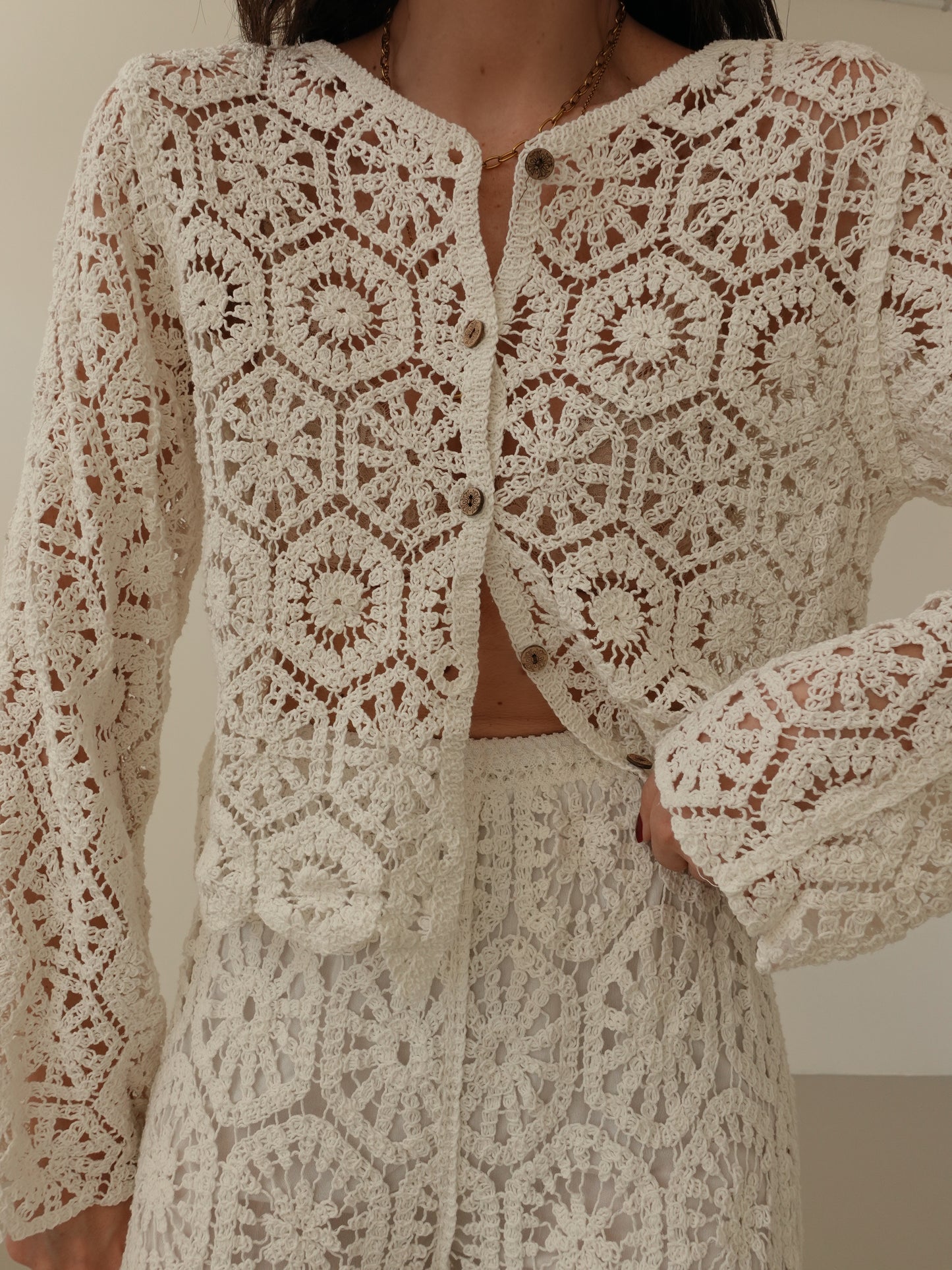 CARDIGAN CROCHET BALI - BIANCO 28004