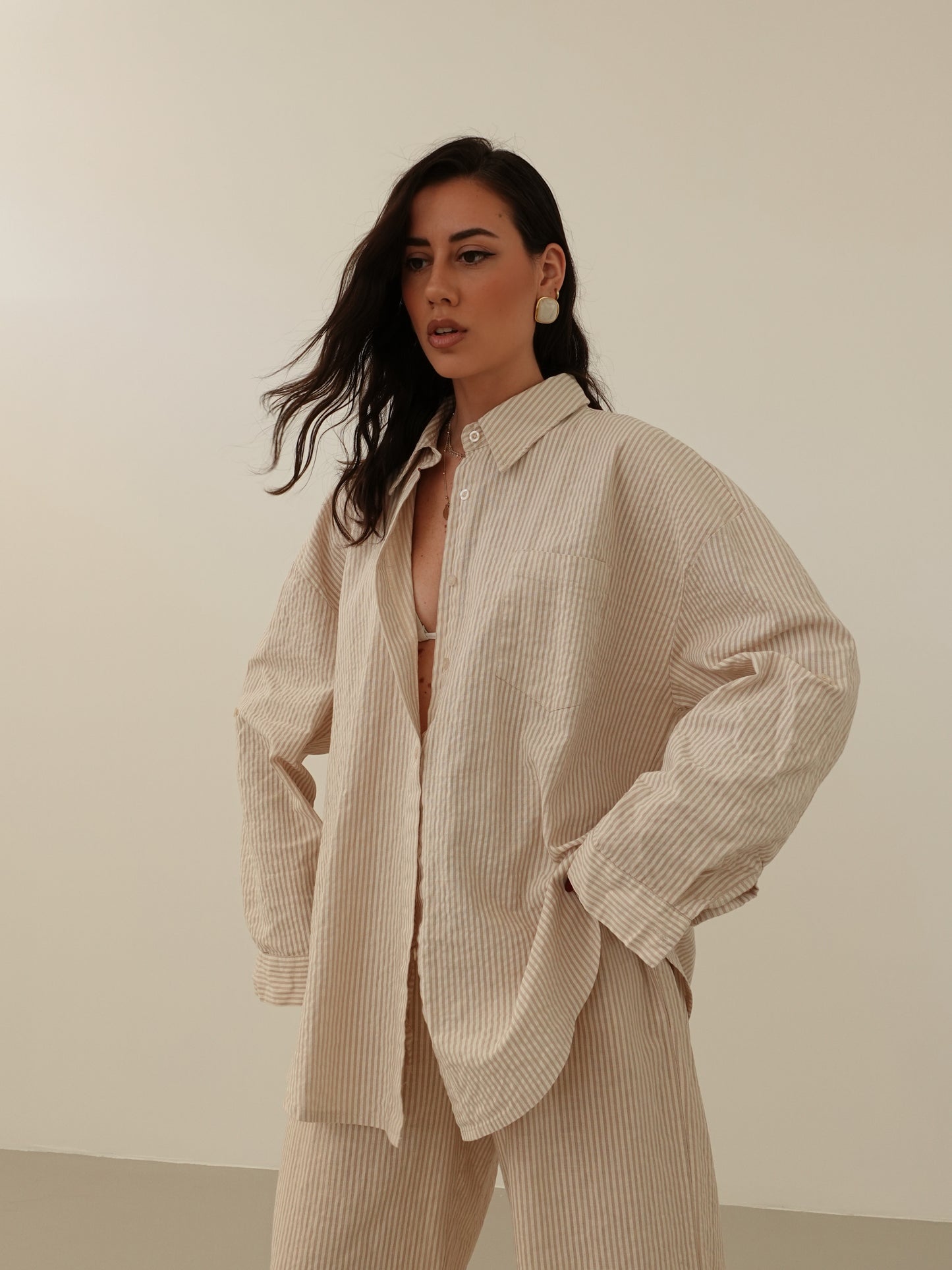 CAMICIA MILLERIGHE MISTO LINO - BEIGE 2549
