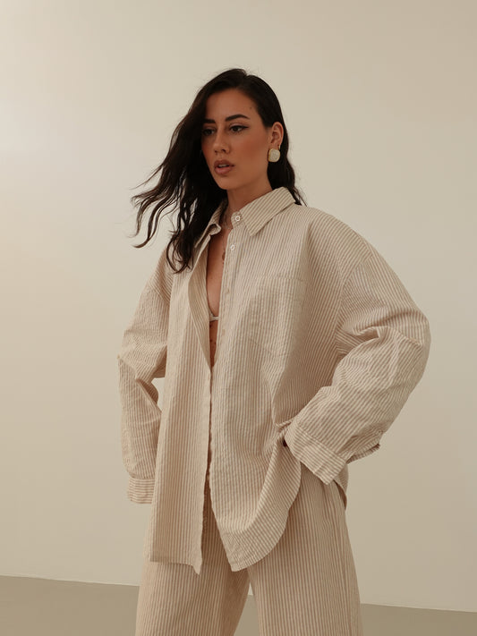CAMICIA MILLERIGHE MISTO LINO - BEIGE 2549