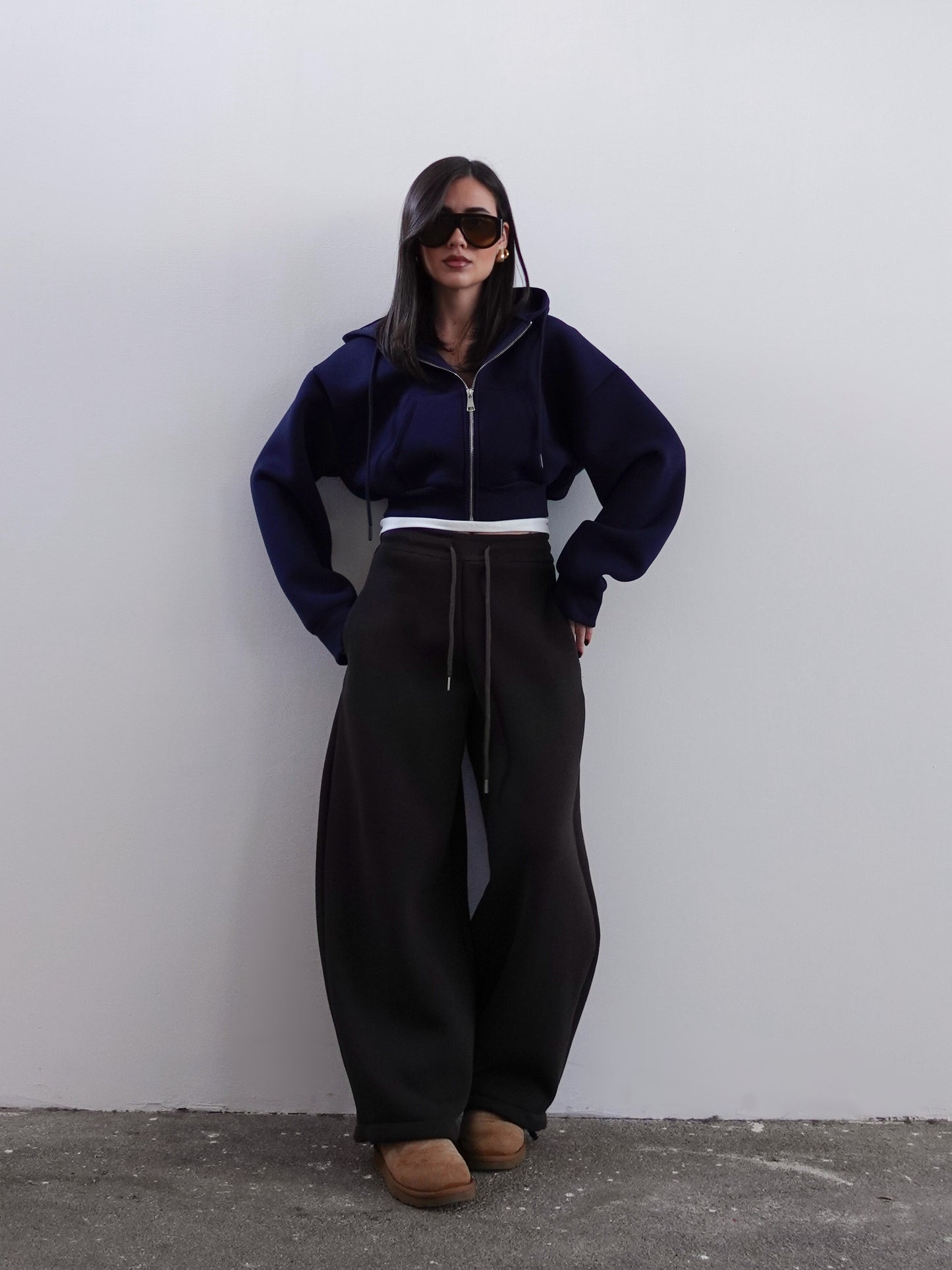 FELPA CROP CON CAPPUCCIO - BLU 1905