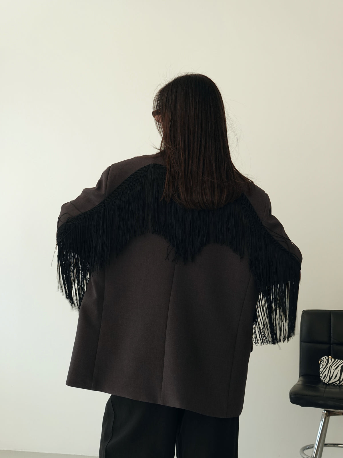 BLAZER OVERSIZE LUMINA CON FRANGE - GRIGIO LD6226