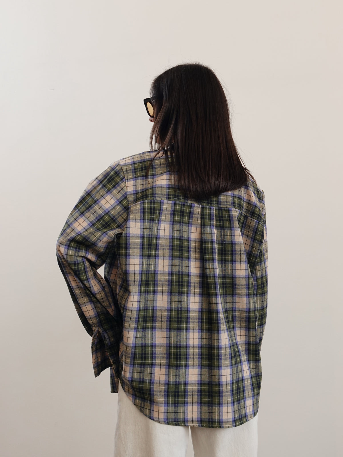 CAMICIA IN COTONE A QUADRI CON SPALLINE - VERDE/BEIGE