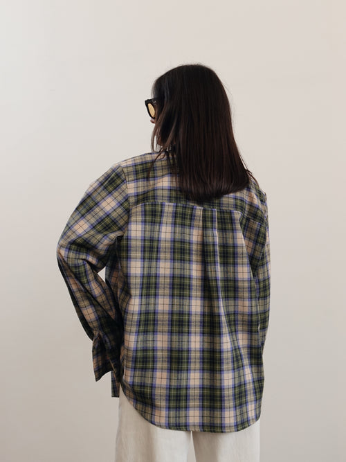 CAMICIA IN COTONE A QUADRI CON SPALLINE - VERDE/BEIGE