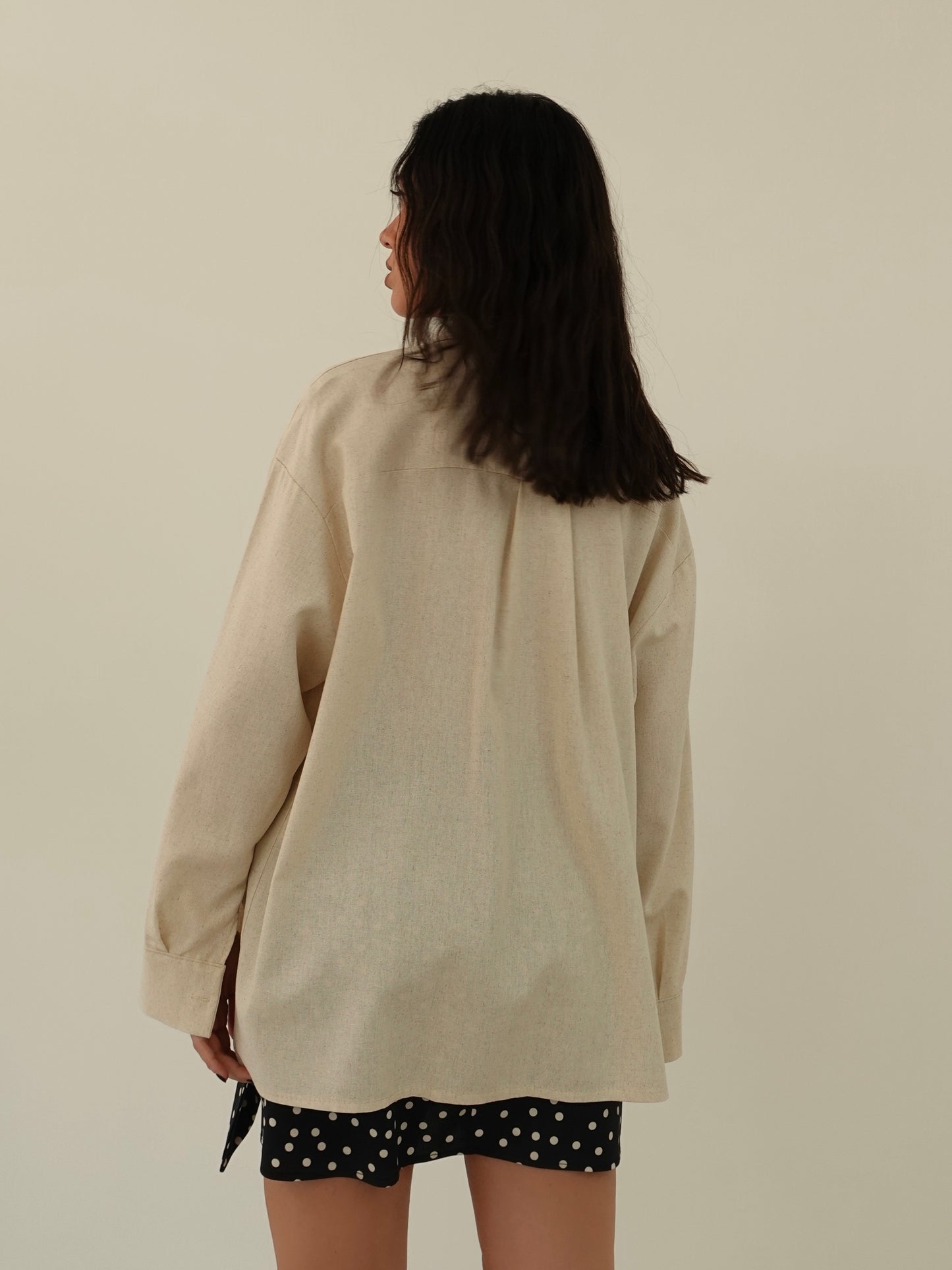CAMICIA IN LINO CON TASCA FRONTALE - BEIGE MELANGE 2437
