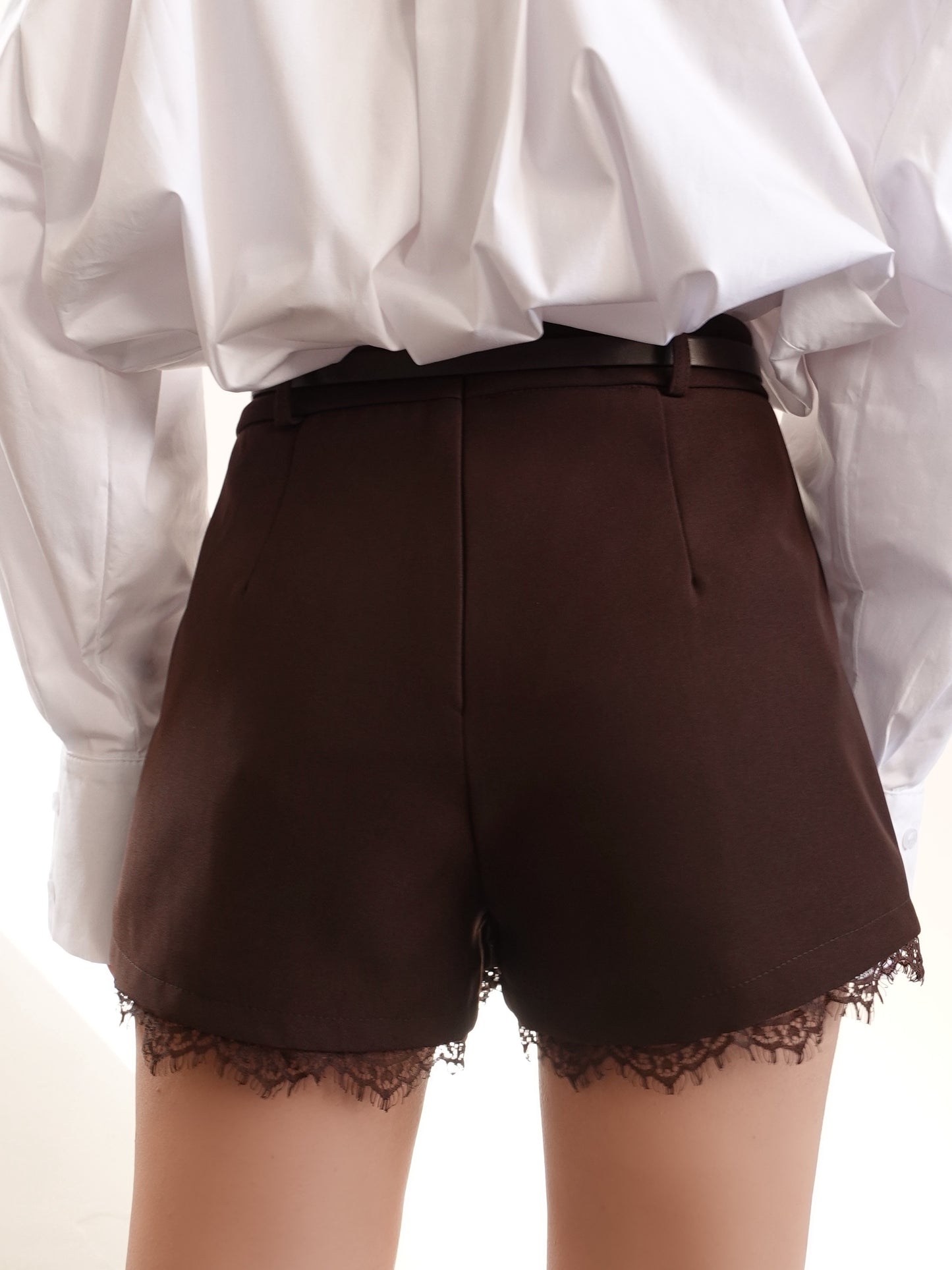 SHORTS ORLO IN PIZZO + CINTURA - MARRONE 50087