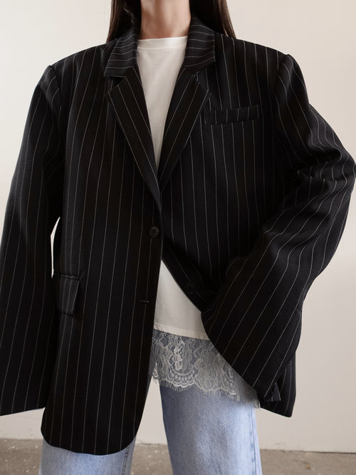 BLAZER GESSATO CON RISVOLTO A CONTRASTO - NERO 3141