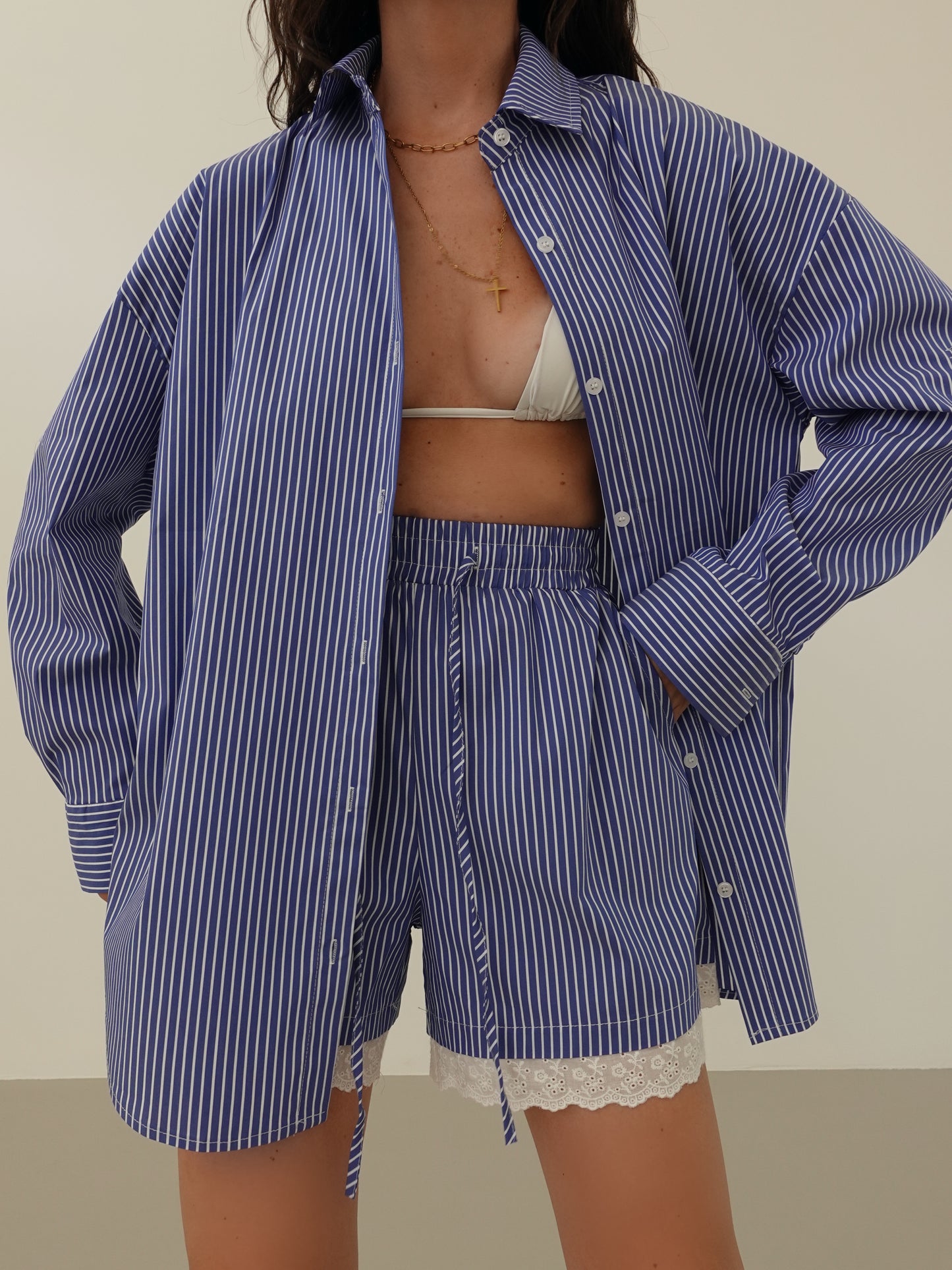 COORDINATO MILLERIGHE CON MERLETTO - BLU 66716