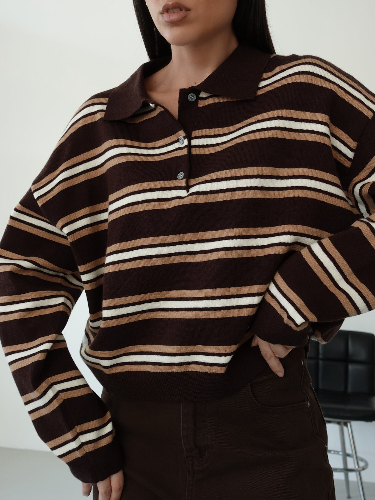 MAGLIONCINO POLO A RIGHE - CIOCCOLATO/CAMEL 69192