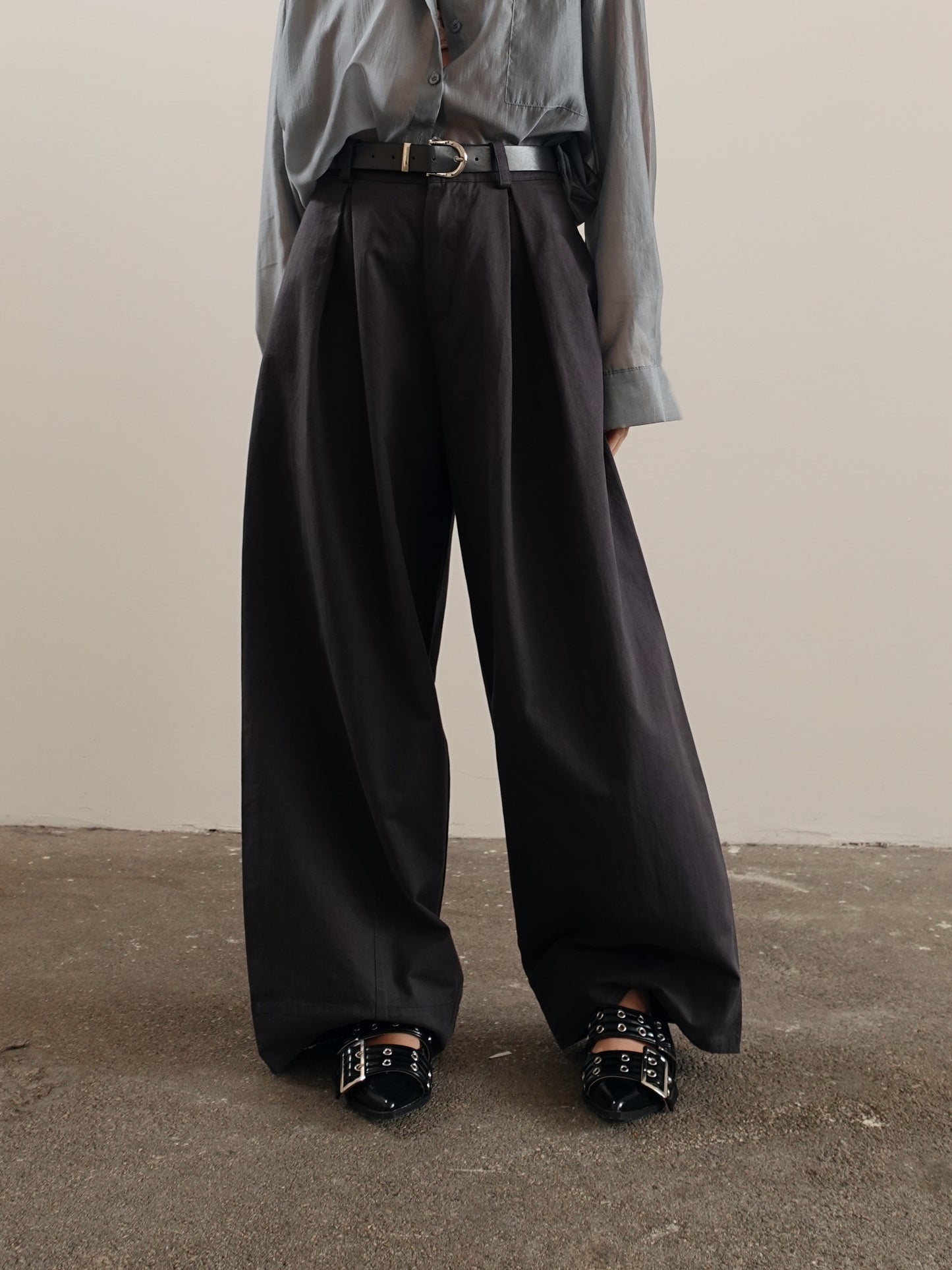 PANTALONI IN COTONE BAGGY BALLOON CON CINTURA - GRIGIO 14741