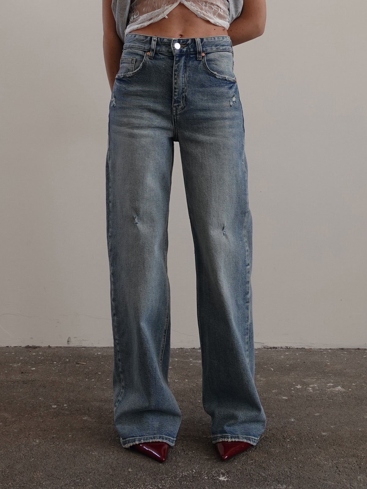 JEANS WIDE LEG FONDO SFRANGIATO - LAVAGGIO CHIARO 8000-22