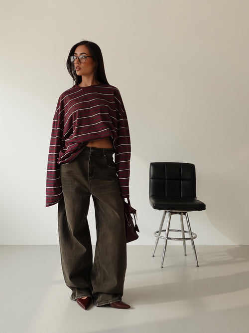 JEANS BALLOON WASHED-OUT CON CINTURA - FANGO 3033