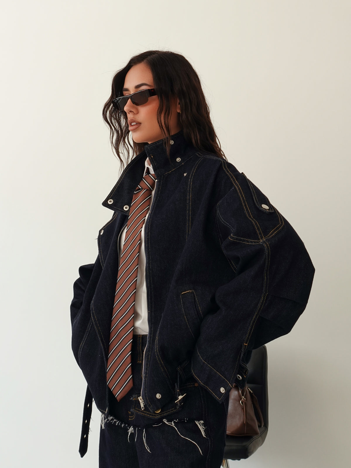 GIACCA BIKER IN DENIM - BLU SCURO 2697