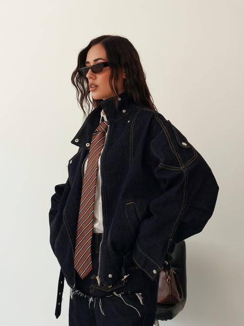 GIACCA BIKER IN DENIM - BLU SCURO 2697