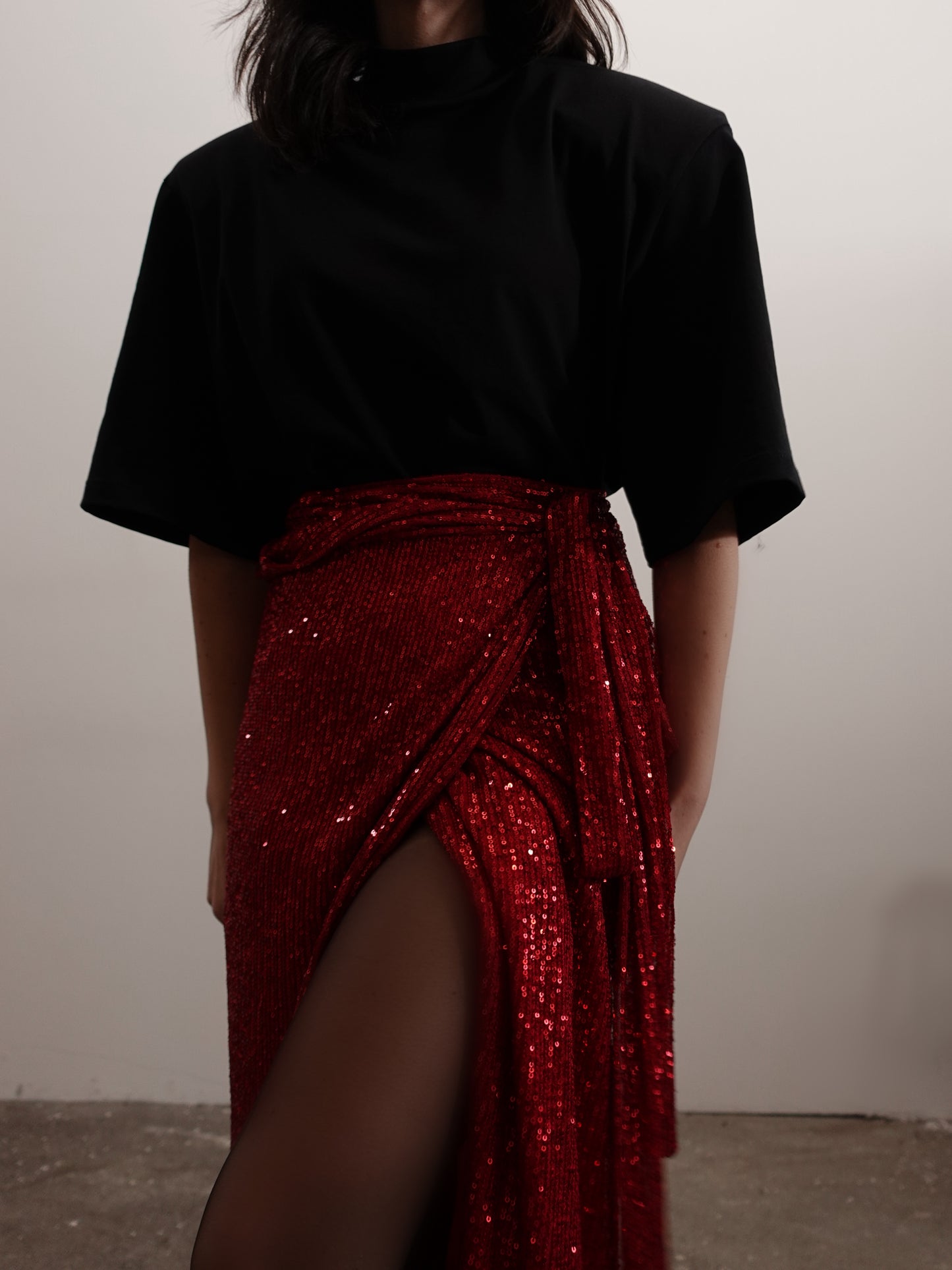 GONNA MIDI PAILLETTES A PORTAFOGLIO - ROSSO 66162