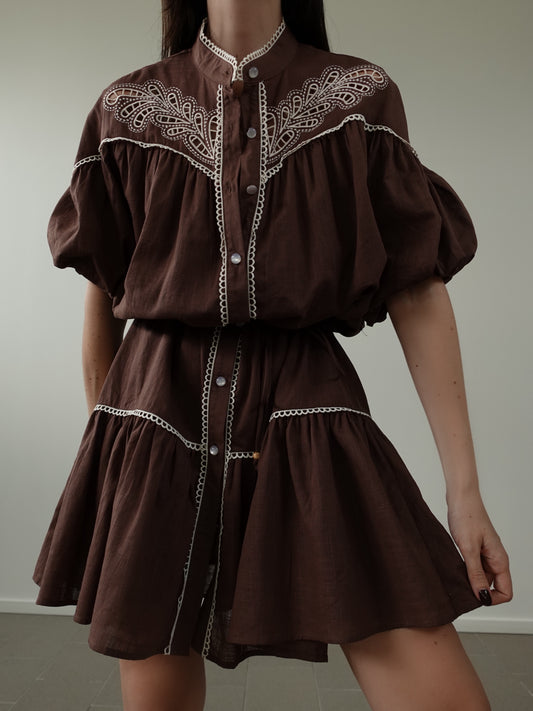 VESTITO IN COTONE AMALFI COAST - MARRONE 272