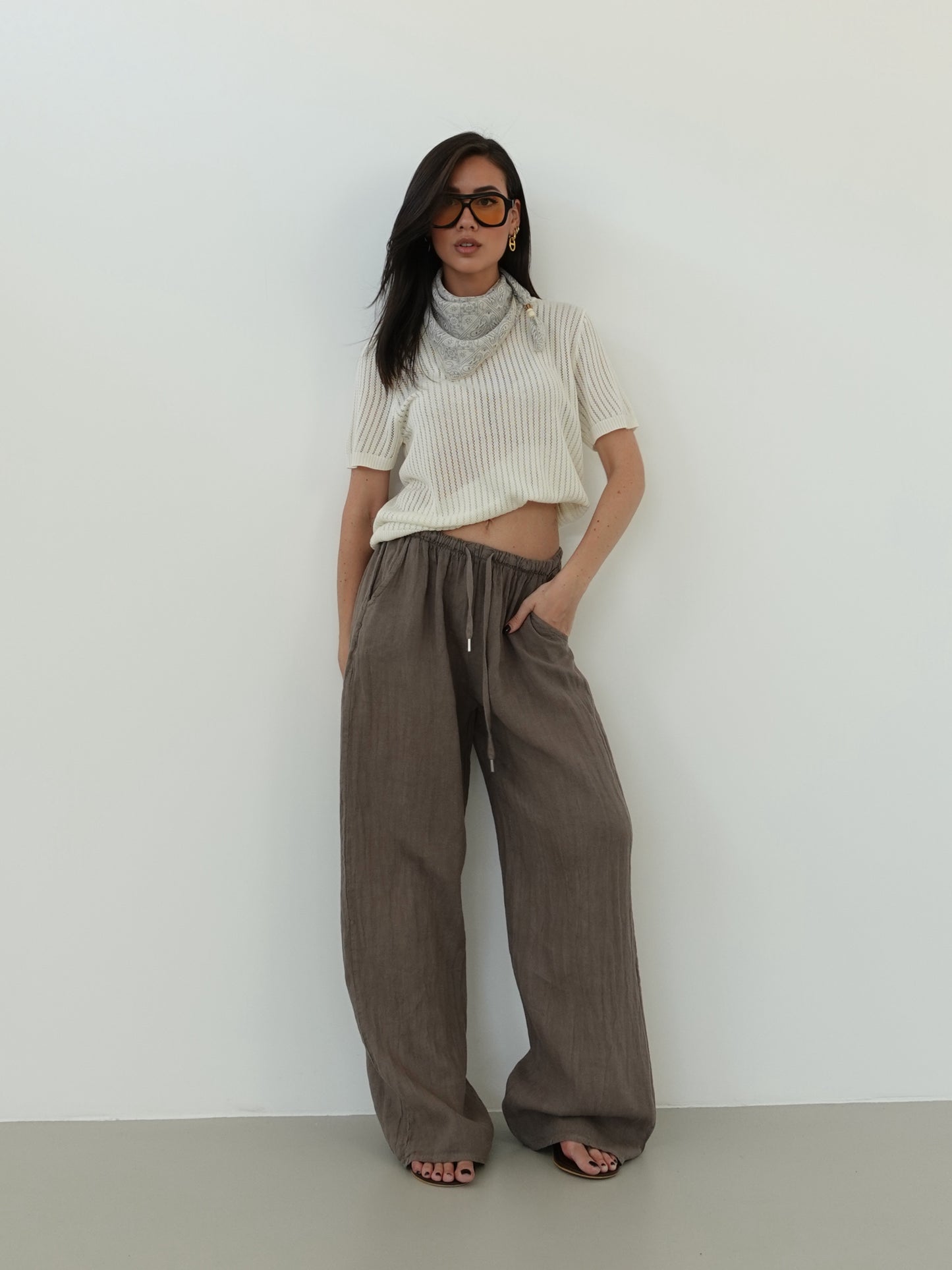 T-SHIRT IN FILO CON FOULARD - BURRO 3105