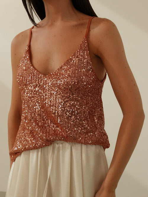 TOP PAILLETTES PARTY - SALMONE 6695