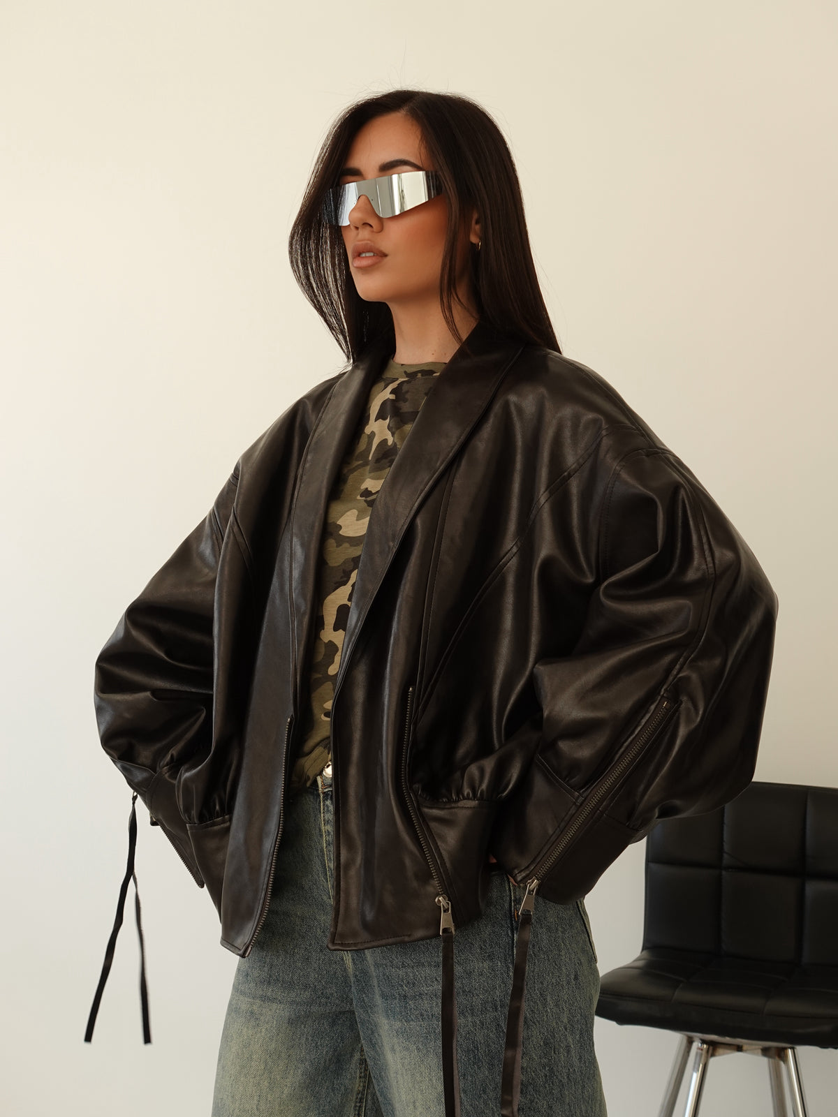 BOMBER SHIBUYA OVERSIZE IN ECOPELLE - CIOCCOLATO HAR036