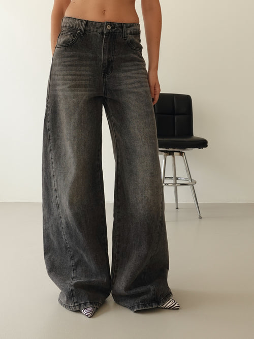 JEANS BAGGY CON SFUMATURE - NERO SLAVATO 6202