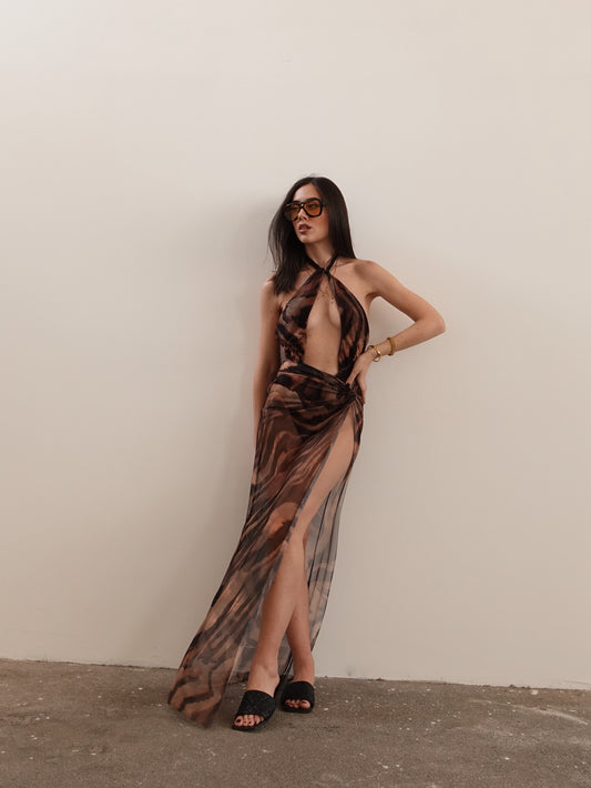 COSTUME + GONNA PAREO ZANZIBAR - MARRONE/NERO 18606