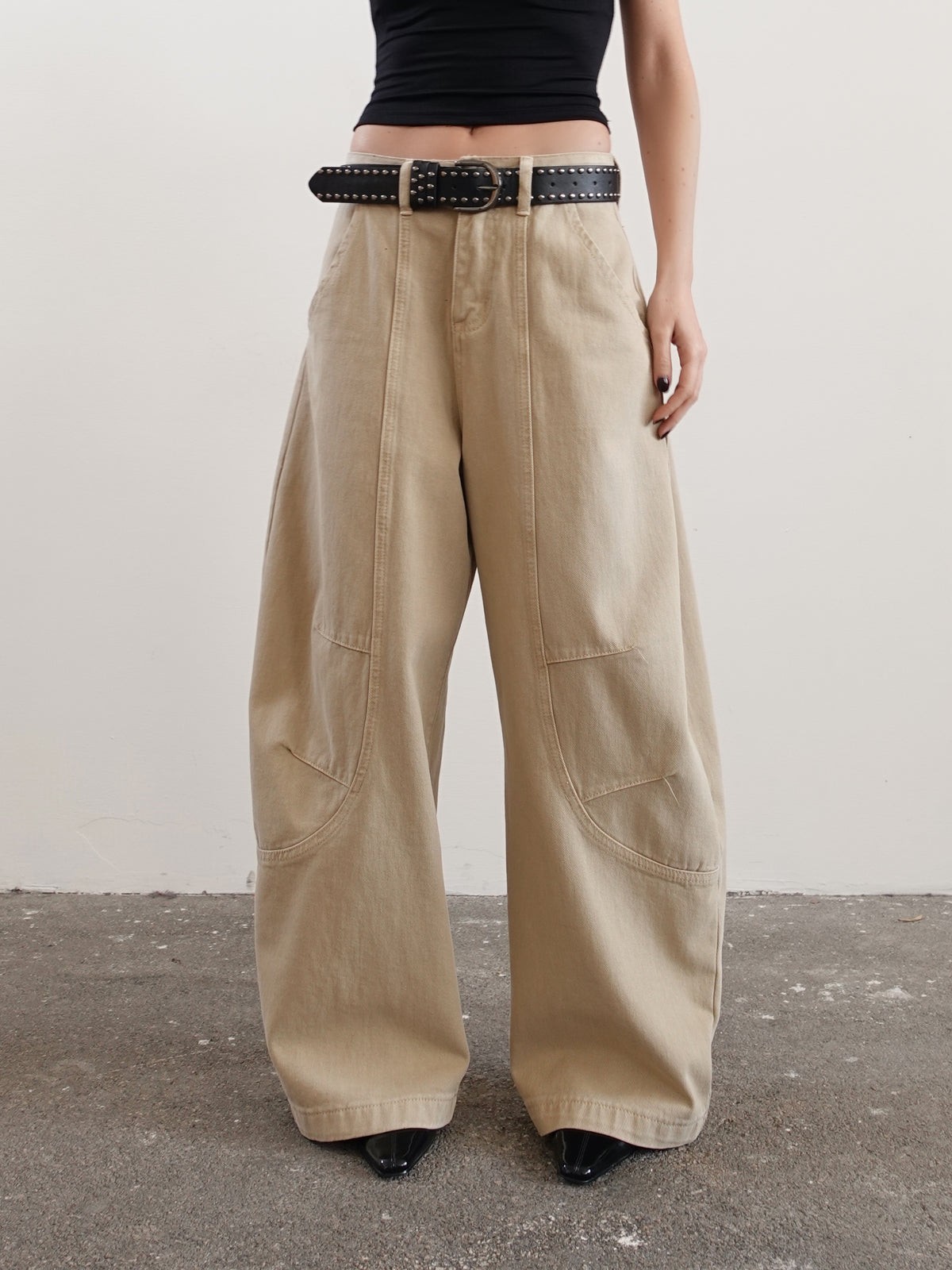 JEANS BAGGY BALLOON BEIGE CON CINTURA 58016