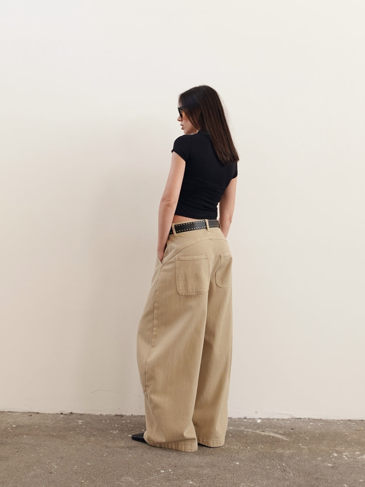 JEANS BAGGY BALLOON BEIGE CON CINTURA 58016