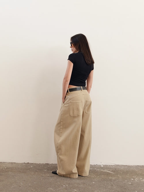 JEANS BAGGY BALLOON BEIGE CON CINTURA 58016