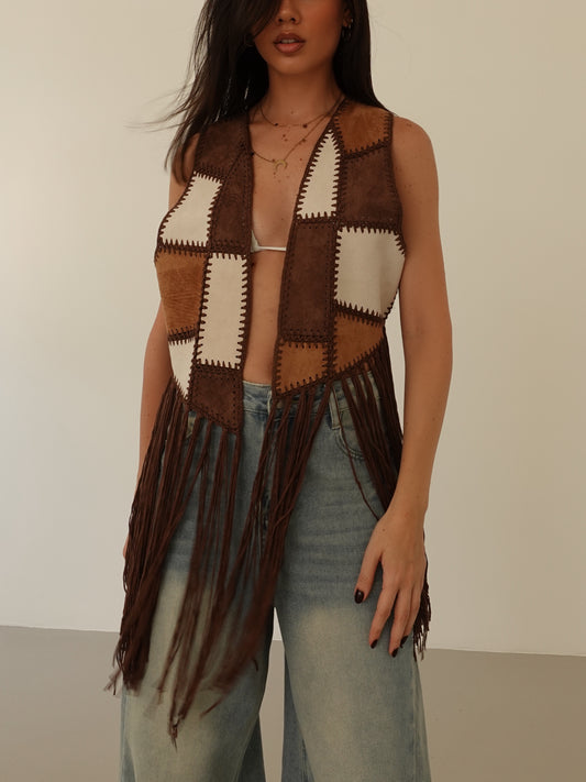 GILET TEXAS CON FRANGE - MARRONE 50111
