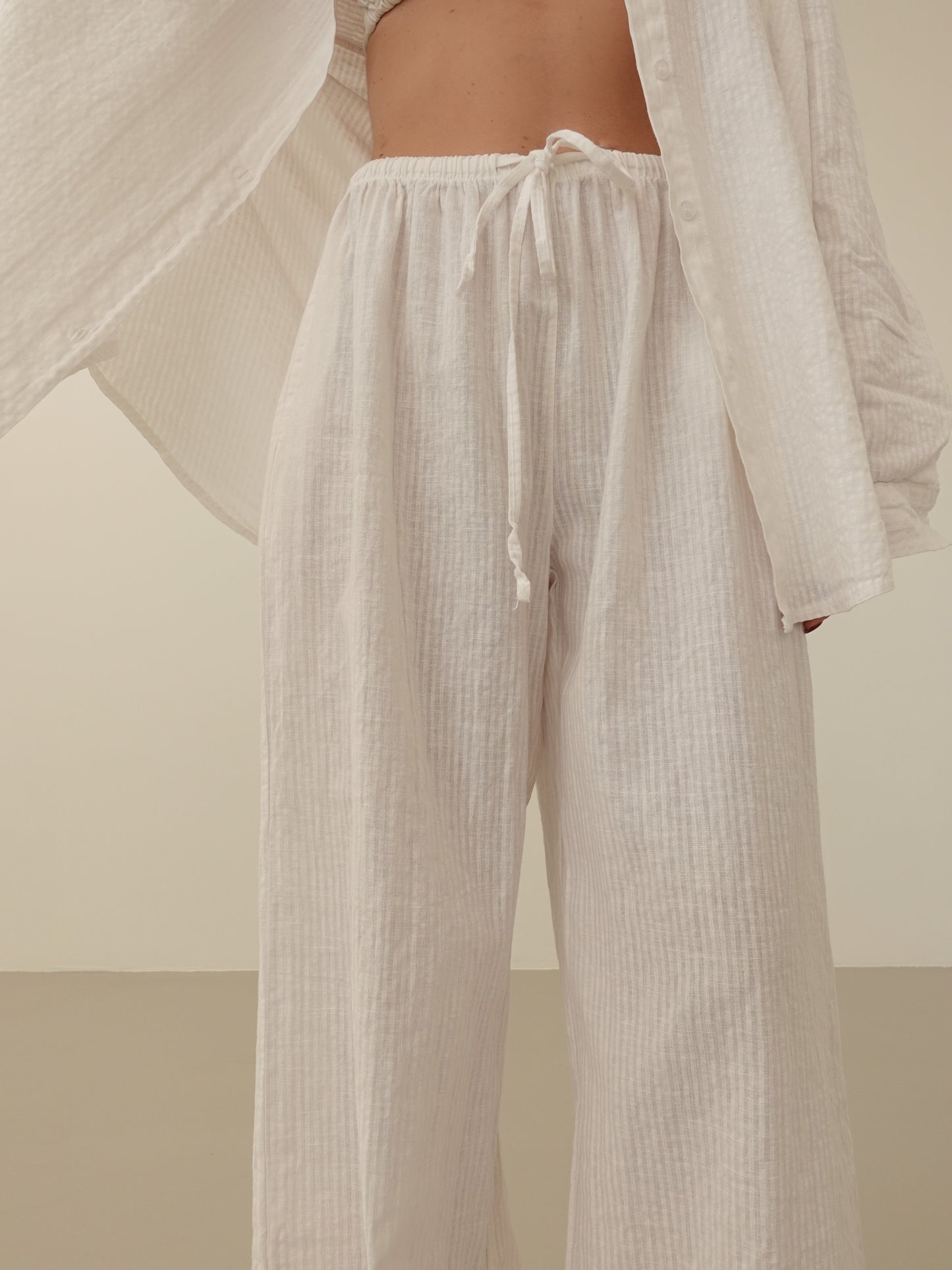 PANTALONI MILLERIGHE MISTO LINO - BIANCO 2548