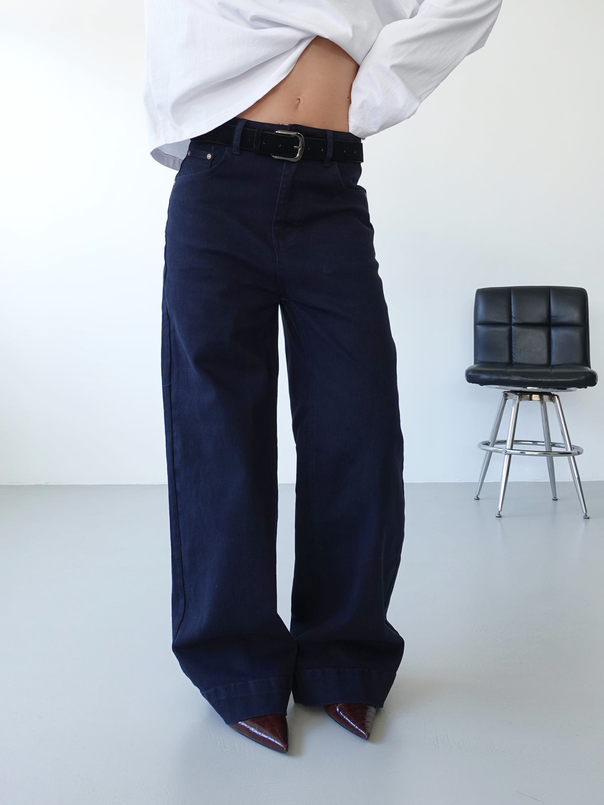 PANTALONI WIDE LEG CON CINTURA - BLU 202446