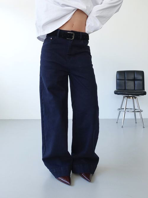 PANTALONI WIDE LEG CON CINTURA - BLU 202446