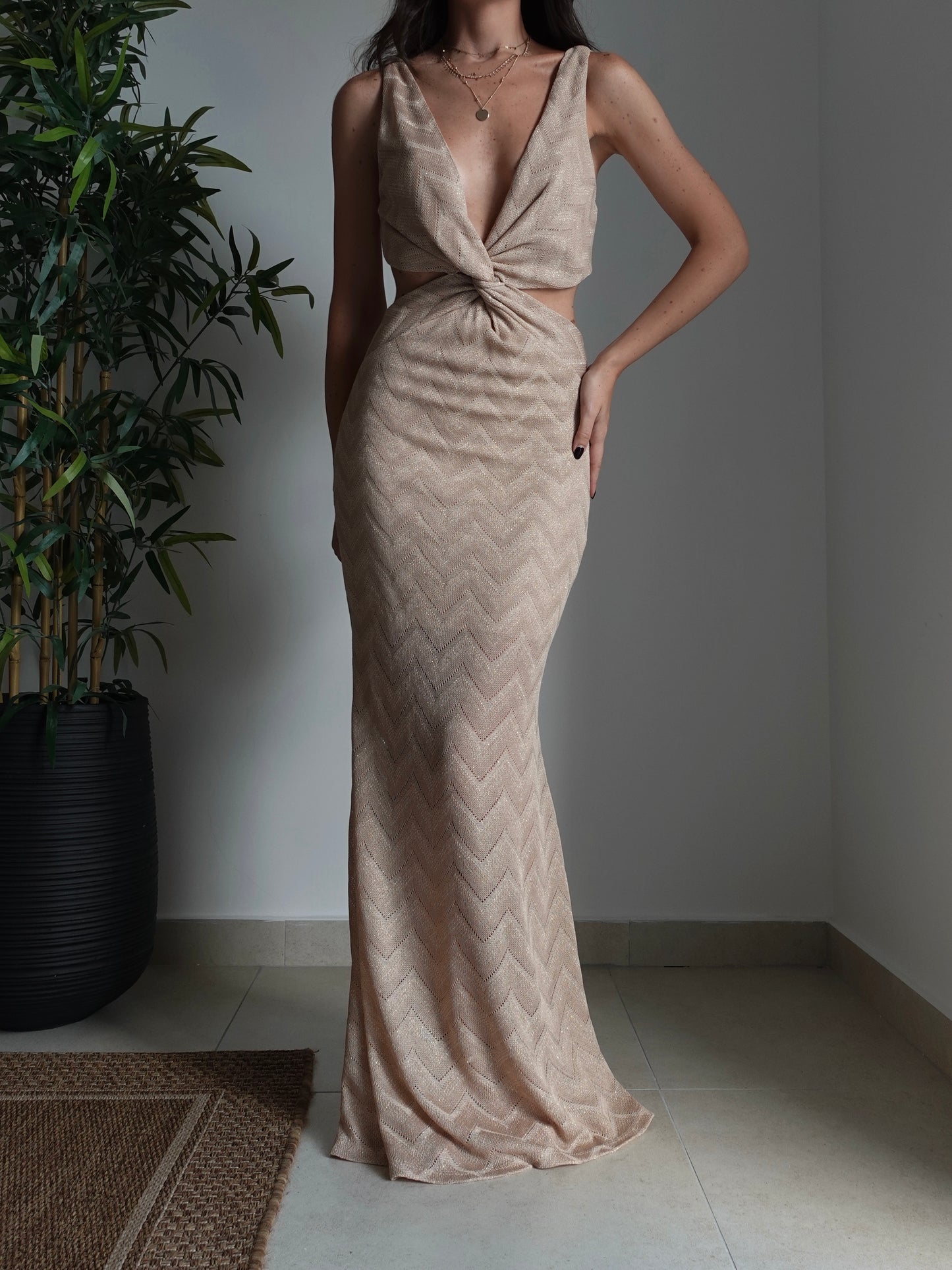 VESTITO CUT-OUT KENYA IN LUREX - ORO 14018