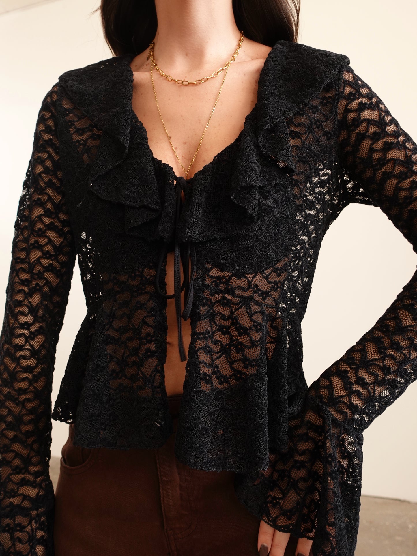 BLUSA IN PIZZO VELVET - NERO 133381