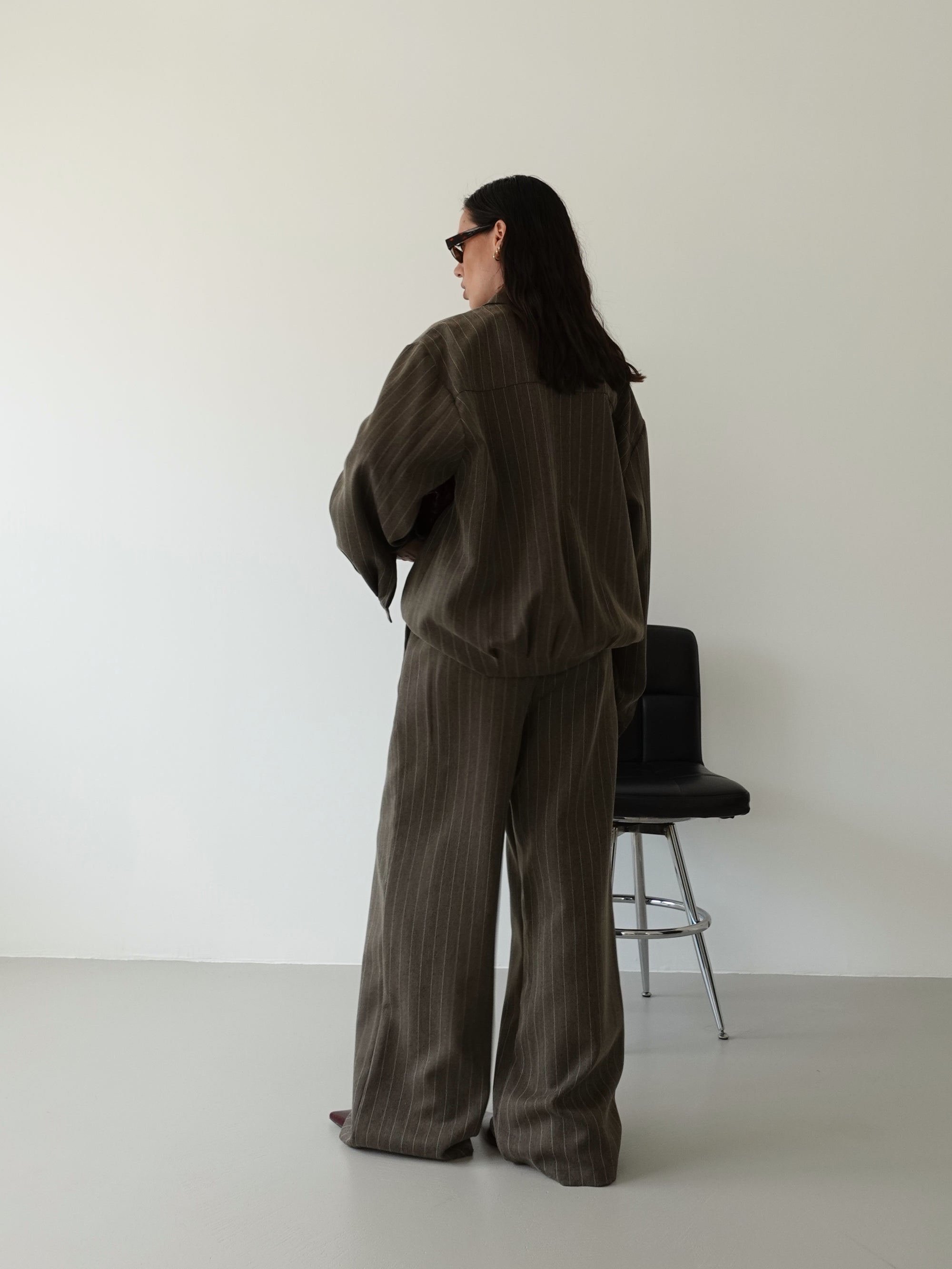 PANTALONI GESSATI WIDE LEG - FANGO 9031