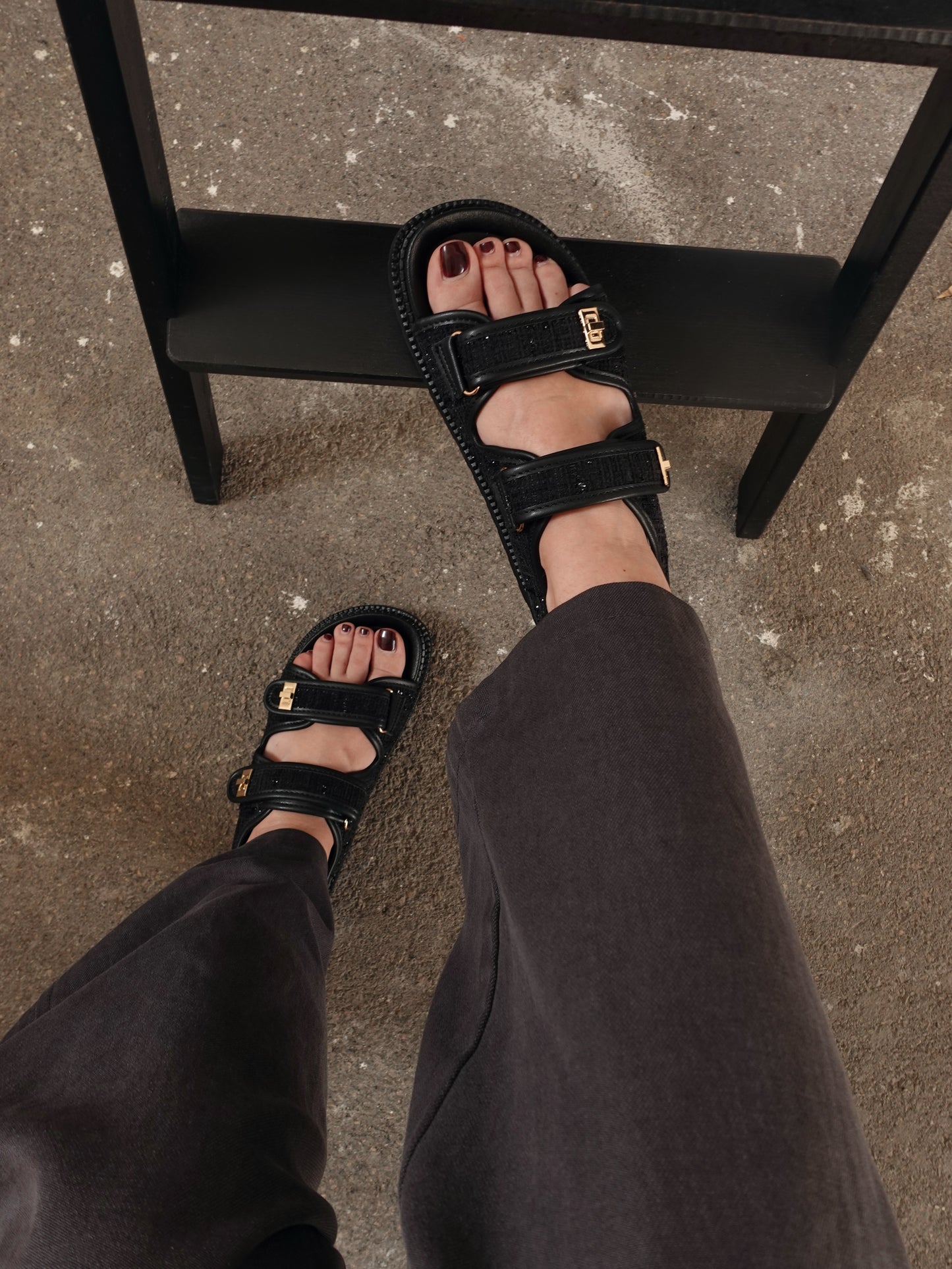 SANDALI PLATFORM IN TWEED - NERO GLITTER CM169